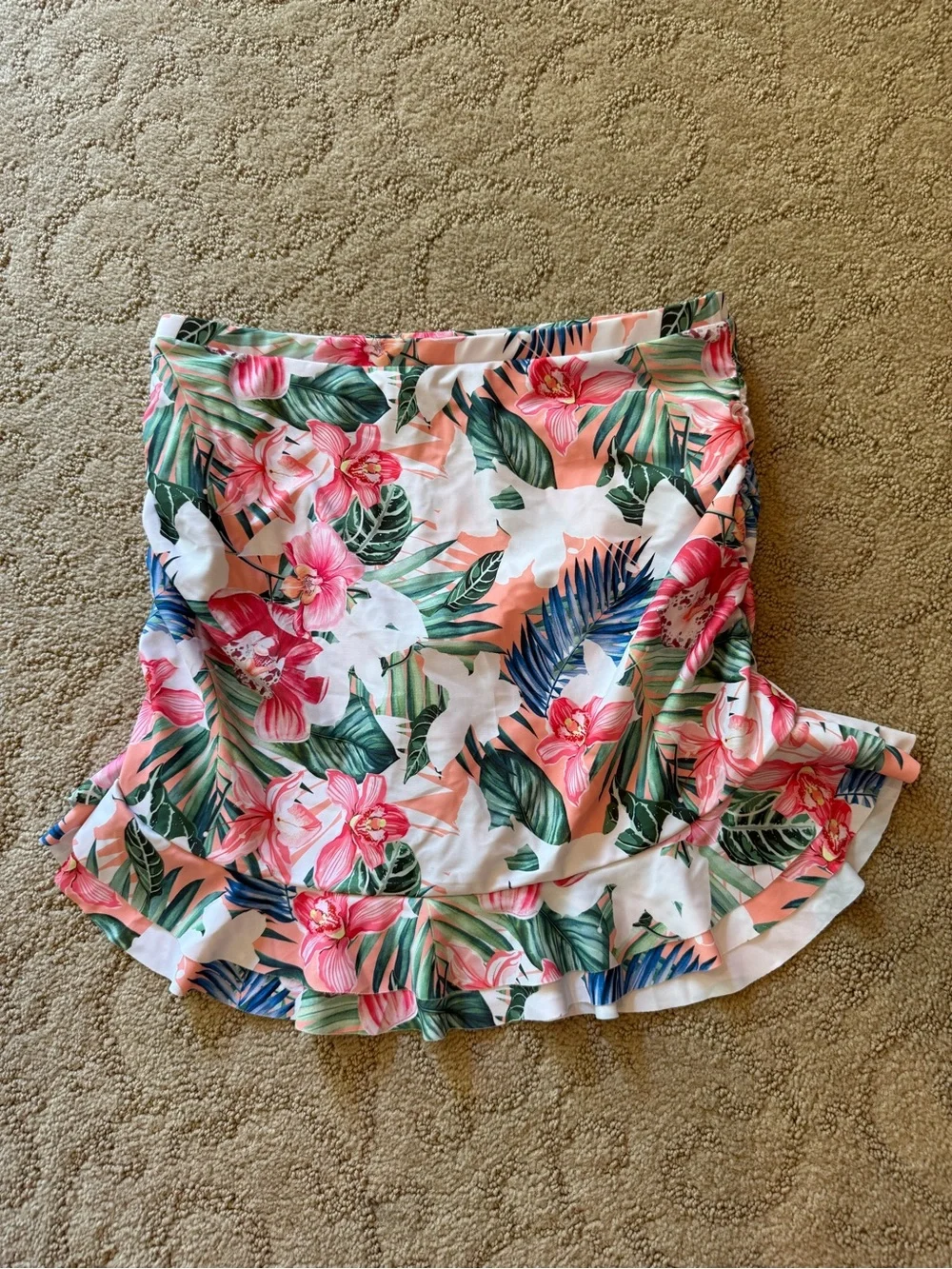 TWO PIECE Tropical Floral Off-Shoulder Bikini  - Pink & Green